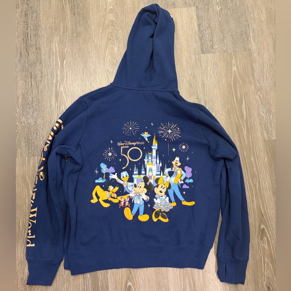 Disney Navy Blue 50th Anniversary Character Hoodie with Gold Accents